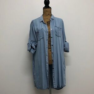 Velvet Heart Tencel Blue Button Down Tunic Top Dress Duster Size Large